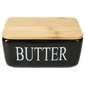 Produktbild: Reni schwarze Butterdose mit Bambusdeckel Keramik für 250g Butter-Schale Glocke