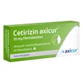 Produktbild: Cetirizin axicur 10 mg Filmtabletten, Linderung von Heuschnupfen und verbundener Beschwerden wie Schwellungen, Rötungen und Juckreiz der Haut, geeignet zur Behandlung ganzjähriger Allergien, 20 St
