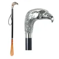 Produktbild: DELFA Design Gravur/Laserung Schuhanzieher Schuhlöffel - 70 cm mit silbernem Adler als Griff - schwarzer Holzschaft mit Schlaufe - die elegante Anziehhilfe