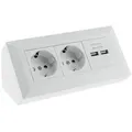 Produktbild: ChiliTec CHILITEC Steckdosenblock 23651, 2-fach, 2x USB, 16A/250V~, weiß matt Einbau-Tischsteckdosenleiste