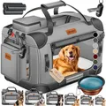 Produktbild: LOVPET® Transportbox Hund Katze Transporttasche XXXL 102x70x70cm | Hunde-Tragetasche Faltbare Katzentasche | Haustier-Transportbox inkl. Hundenapf & Schultergurt | für Katzen & Hunde Hellgrau