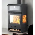 Produktbild: Kaminofen mit Backfach Panoramakamin Dreiseitig Glas 3 Scheiben Teba TKS 15 Verglast 3 Seiten Holzofen 12,8 kW Kamin Ofen Holz Holzherd Küchenofen - Schwarz