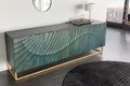 Produktbild: riess-ambiente Sideboard SCORPION 180cm türkis / gold · Anrichte aus Mango-Massivholz, Metall-Gestell · Kommode mit 4 Fächern · 3D Schnitzereien · Wohnzimmer