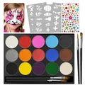 Produktbild: Jsdoin Kinderschminke Set, Waschbar 15 Farben Schminkfarben Schminkpalette für Kinder und Erwachsene, Ostern, Kinderschminke Fasching mit 2 Pinsel, 40 Tattoos Vorlagen und Glitzernde Perlenaufkleber