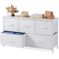 Produktbild: DUMOS Kommode mit Schubladen - Kommoden & Sideboards für Schlafzimmer Geeignet, Komodenschrank mit 5 Schubladen, Stoffkommode mit Stahlrahmen, Schrank Klein, Ideal für Flur, Wohnzimmer (Weiß)
