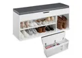 Produktbild: tectake Schuhschrank Schuhbank Natalya mit Sitzpolster für 9 Paar Schuhe, 104x30x49cm (Komplettset, 1-St., inkl. Schlüssel) großes Klappfach zur Aufbewahrung
