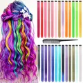 Produktbild: Comkrivy Farbige Haarverlängerung, 26 Farben Haarsträhnen Zum Einklipsen Mit Kamm, 55cm Hitzebeständig Bunte Haarteile Bunte Haarverlängerung Clips für Frauen Mädchen Kinder Party Festival Dekoration