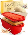 Produktbild: Emaille Brotbackfrom mit Deckel inkl. Gärkorb - Robuste 28cm Backform aus Gus...