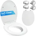 Produktbild: WC-Sitz mit Absenkautomatik Toilettendeckel Toilettensitz Klobrille Klositz Klodeckel Duroplast Softclose Quick-Release-Funktion Weiß Retoo