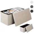 Produktbild: Sitzhocker Sitzbank Aufbewahrungsbox faltbar Leinen MDF Cremeweiß SH10cm-1