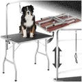 Produktbild: tectake® Haustier Trimmtisch, Frisiertisch Hund und Katze, Pflegetisch, Hundefriseur Zubehör, Dog Grooming, mit Galgen, Groomer Tisch klappbar, Schertisch Hund gummiert und Kratzfest - schwarz/grau