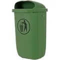 Produktbild: STIER Abfallbehälter mit Regenhaube, Volumen: 50 L, Farbe: Grün, Abmessung: 432 x 334 x 745 mm, Mülleimer zur Montage an Pfählen, Masten und W...