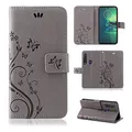 Produktbild: betterfon Hülle Kompatibel mit Motorola Moto G8 Plus | Premium PU Leder Handyhülle Wallet Case für Moto G8 Plus | Schutzhülle Blumen Klapphülle Handyhülle | Grau