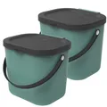 Produktbild: Rotho Albula 2er-Set Biomülleimer 6l mit Deckel und Henkel für die Küche, Kunststoff (PP) BPA-frei, (Grün)