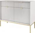 Produktbild: Selsey Vellore Sideboard Kommode 2-türig mit 2 Schubladen, Grau mit geriffelten Fronten und goldenen Metallbeinen, 104 cm