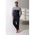 Produktbild: Pyjama LE JOGGER, Herren, Gr. 44/46 (S), bunt (grau, meliert, blau), Jersey, Obermaterial: 100% Baumwolle, unifarben, Basic, bequem lang, Rundhals, angesetztes Bündchen, Homewear-Sets Pyjama, Schlafanzug in langer Form mit kontrastfarbenen Streifen, Topseller