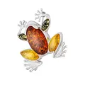 Produktbild: AMBEDORA Damenbrosche Sterling Silber glänzend, farbiger baltischer Bernstein, große Froschlein brosche mit Bernstein in drei Farben, Sicherheitsverschluss, Geschenk-Set