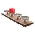 Produktbild: Advents Kerzenhalter 48 cm - Mango Massiv Holz Rinde Tablett Alu Kerzen Teller