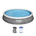 Produktbild: Bestway® Fast Set™ Aufstellpool-Set mit Filterpumpe Ø 396 x 84 cm, Rattan-Optik (Schiefergrau), rund