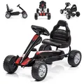 Produktbild: meteor Tretfahrzeug Kinder Gokart mit Pedalen ohne Akku Tretauto mit verstellbarem Sitz Kunststoffrädern Vollkettenkasten für kleine Fahrer 3-5 Jahre 85-110 cm Schwarz GM-1801
