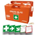 Produktbild: PETEX Betriebsverbandkasten Profi mit Inhalt nach neuer DIN 13169 inkl. praktischer Wandhalterung, 5x Aufkleber, Erste-Hilfe-Koffer, Verbandkasten in orange für Betrieb, Büro, Baustellen