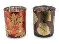 Produktbild: 2er Set Teelichthalter HERBSTFARBEN Blätter braun orange H. 12,5cm Formano H25