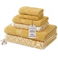 Produktbild: Modern Threads Trefoil Filigran 6er-Handtuch-Set, 100 % Baumwolle, Wendedesign mit garngefärbtem Jacquard, 2 Bade-, 2 Handtücher, 2 Waschlappen, saugfähig, schnelltrocknend, weich und langlebig, Gold