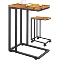 Produktbild: Casaria - Beistelltisch Mit Rollen 50x35x70cm C Form Holz Metall Modern 40kg Belastbarkeit Wohnzimmer Schlafzimmer Sofatisch Kaffeetisch Nachttisch Schwarz