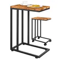 Produktbild: Casaria® Beistelltisch Holz Couch Schwarz 40kg Belastbarkeit 70cm Hoch 50x35cm Tisch Klein mit Rollen Laptop Kaffeetisch C Form Wohnzimmer Nachttisch Gestell aus Metall