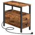 Produktbild: HOOBRO Beistelltisch mit Ladestation, Sofatisch mit 2 Schubladen und USB-Anschluss und Steckdose, Nachttisch für kleine Räume, Stabil und Robust, für Wohnzimmer, Schlafzimmer, Dunkelbraun EBF542BZ01