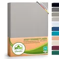 Produktbild: leevitex® Luxus Elasthan Jersey Spannbettlaken | 180x200 – 200x220 cm | Multistretch | 250 g/m² | 92% Mako-Baumwolle und 8% Elasthan | 40cm Steghöhe | außergewöhnlich hochwertige Ausführung | Silber