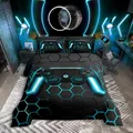 Produktbild: Gamer Bettwäsche Sets für Jungen,Gaming Bettbezug Set 135x200,Kinder Videospiele Gamepad Controller Geometrisches Waben Bett Set für Teen Jungen Schlafzimmer,2 Stücke mit 1 Kissenbezug Mikrofaser