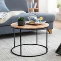Produktbild: FineBuy Couchtisch Akazie Massivholz rund 60 cm · Wohnzimmertisch mit schwarzem Metallgestell · Handgefertigt · Natur Holz Tisch im Industrial Design