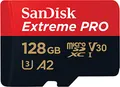 Produktbild: SanDisk Extreme PRO microSDXC UHS-I Speicherkarte 128 GB + Adapter & RescuePRO Deluxe (Für Smartphones, Actionkameras oder Drohnen, A2, Class 10, V30, U3, 200 MB/s Übertragung)