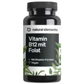 Produktbild: natural elements Vitamin B12 – 180 Tabletten – 6 Monate – 500µg Vit B12 & 200µg Folsäure/Tagesdosis