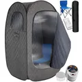 Produktbild: tectake® tragbare Dampfsauna für Zuhause mit 15 Temperaturmodi und Timer, Sauna Zelt für Zuhause, Zeltsauna mit Ofen/Dampfgenerator, Mini Sauna, Wellness für Zuhause, Heimsauna - grau