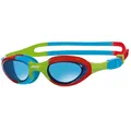 Produktbild: Zoggs Super Seal Schwimmbrille Kinder 6-14 – Kinder Schwimmbrille mit UV-Schutz, Antibeschlag, Junior Brille, Schnell Verstellbares Kopfband, 180° Rundumsicht, Blaues Glas, Rot/Grün/Blau