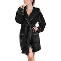 Produktbild: Gräfenstayn Damenbademantel Bademantel Damen flauschig Kapuze Kuschelfleece leicht kurz, warm & kuschelig, Knielang, Fronttaschen, Gürtel, S-XXL schwarz XL | 96 cm