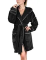 Produktbild: Gräfenstayn Bademantel Damen flauschig mit Kapuze - Kuschelfleece - Öko-Tex Standard 100 - Morgenmantel leicht & kurz - Größe (XL, Schwarz)