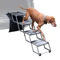 Produktbild: VOSS.PET Faltbare Hundetreppe, 4-stufige Kofferraumtreppe, Gelenkschonende Auto-Treppe, Einstiegshilfe für Hunde aus Aluminium mit Schutzmatte