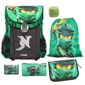 Produktbild: Familando - Schulranzen Set 6-teilig mit Federmappe - Ninjago Grün - Ergonomisch, stabil & mit gepolstertem Rücken - 790g leicht mit 16L Volumen - wasserabweisend und mit Reflektoren - Ab 1. Klasse