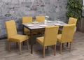 Produktbild: 6er-Set Esszimmerstuhl Littau, Stuhl Küchenstuhl Hochlehner, Stoff/Textil Chenille Holz gelb, naturfarbene Beine