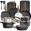 Produktbild: Kitchen Academy 17-teiliges Induktions-Kochgeschirr-Set - mit Glasdeckeln und Granitbeschichtung - Pfannen und Töpfe