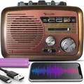 Produktbild: Retoo Radio Bluetooth FM Retro Nostalgie Kofferradio Gehäuse in Holzoptik Vintage Radio Kompaktanlage Unterstützt USB SD Karten Slot Einfaches Küchenradio für Büro Zuhause Senioren