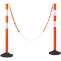 Produktbild: VEVOR Verkehrsleitpfosten Leitpfosten 2-tlg. (871 mm) mit beschwertem Sockel & Reflektorstreifen & Ketten, Warnpfosten für Baustellen, Parkplätze, Absperrpfosten zur Steuerung von Menschenmengen