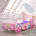 Produktbild: Kids Collective Kutsche Kinderbett Mädchenbett 80x160 | 70x140 mit Rausfallschutz und Matratze | Prinzessin Kinder Spielbett 80x160 cm | von 3. bis 10. Lebensjahr