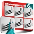 Produktbild: Menz Handtuchhalter ohne Bohren Edelstahl, 6er Set - Hochwertige Badezimmer Handtuchhalter, wasserfeste Klebehaken fürs Bad, Haken selbstklebend als funktionale Handtuchhaken, stabil und rostfrei
