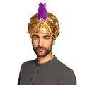 Produktbild: Boland 81015 - Turban Sultan Selim - Goldfarben, Perlenschmuck, Federn, weißer Schmuckstein, Stoffmütze, one size, Gummizug, Karneval, Fasching, Mottoparty, Verkleidung, Theater, Accessoire
