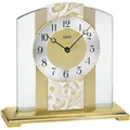 Produktbild: AMS 1123 Tischuhr Quarz analog golden modern aus Glas mit Messing und Kunstleder