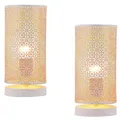 Produktbild: Marrakesch 2er Set Tischlampe Nachttischlampe 25cm groß | Orientalische Deko Lampe im Wohnzimmer Schlafzimmer oder Kinderzimmer | Moderne Tischleuchte Tuza weiß aus Metall mit E27 Fassung